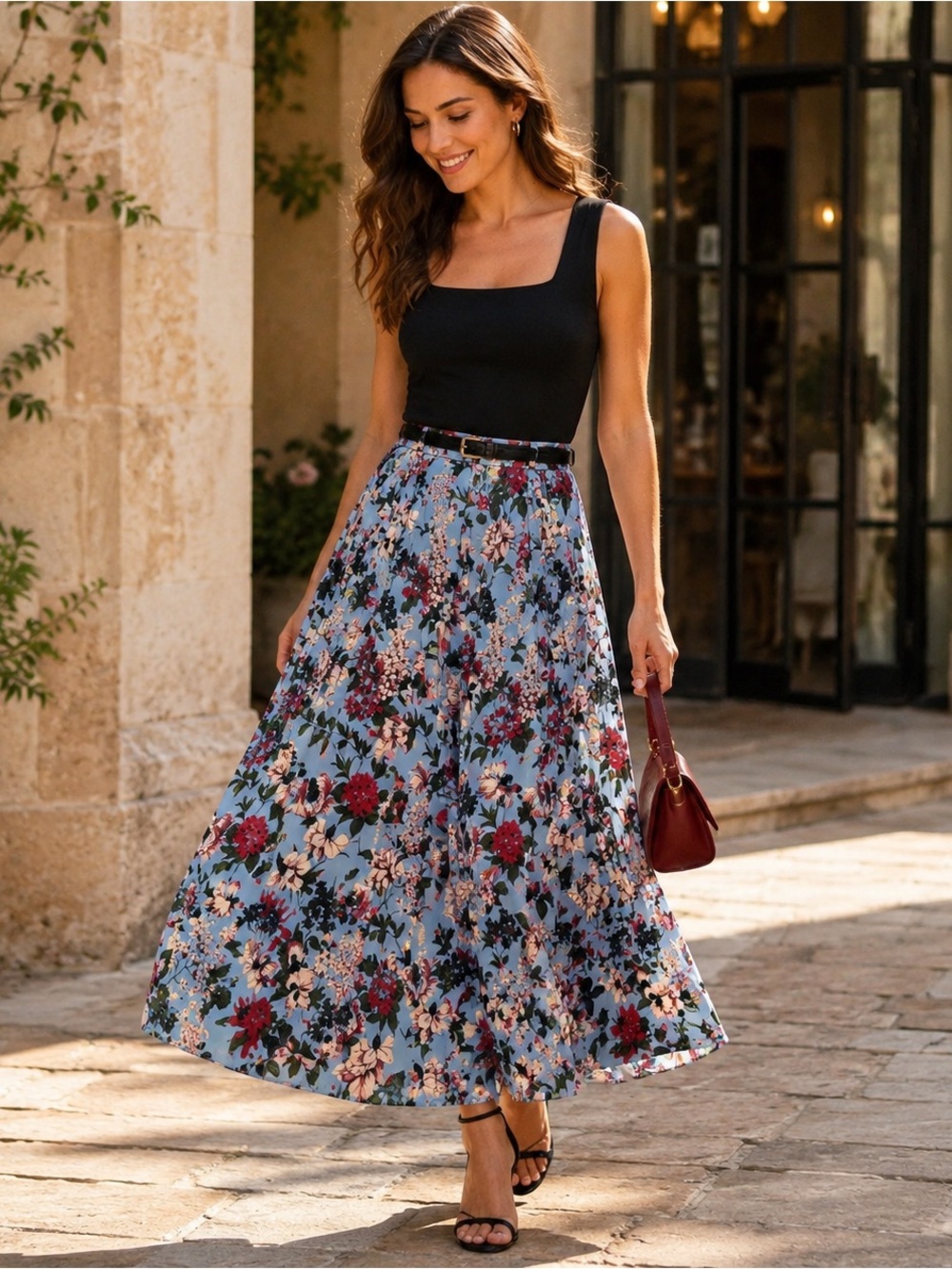 NWT Pearl by Lela Rose Floral Pleated Midi Skirt Size 8